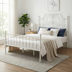 هيكل سرير معدني أبيض 200×140 سم