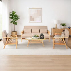 طقم كنب 6 مقاعد وطاولة بهيكل خشبي عصري كافيه