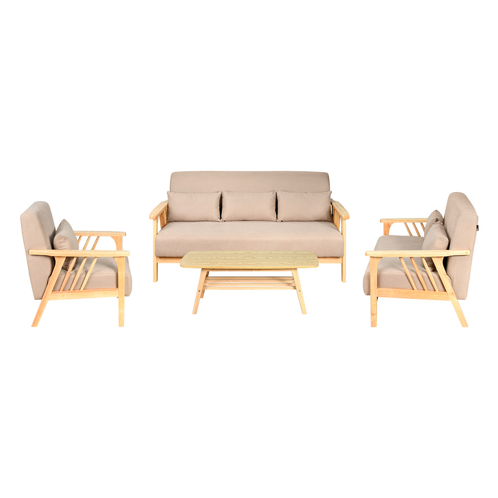 طقم كنب 6 مقاعد وطاولة بهيكل خشبي عصري كافيه