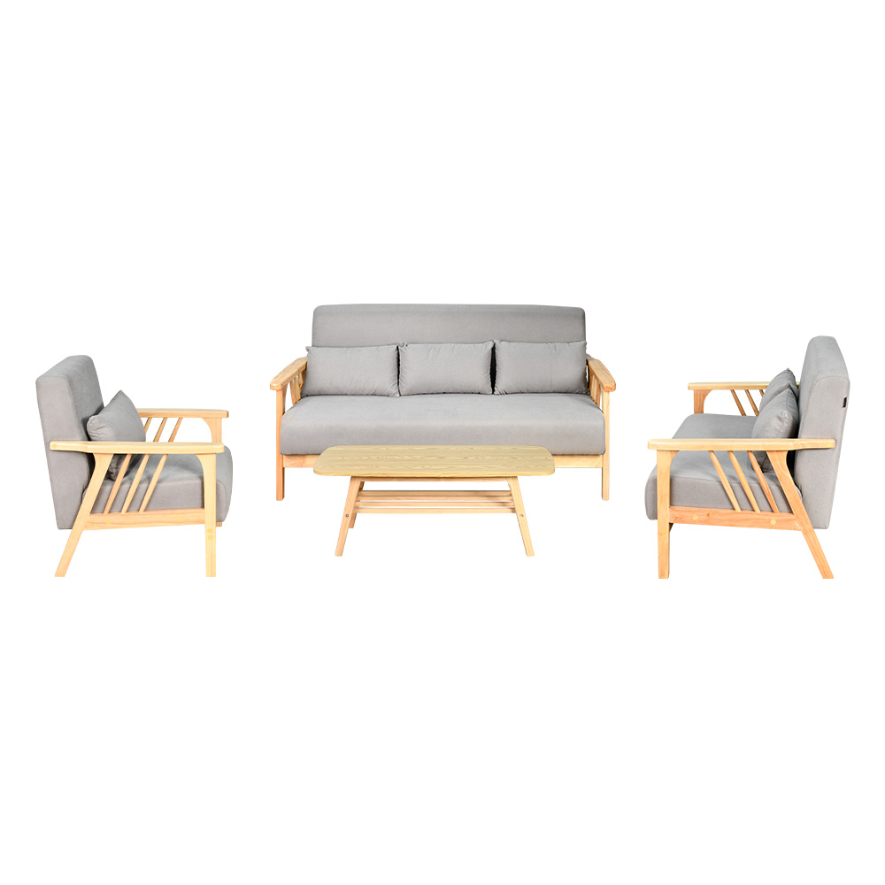 طقم كنب 6 مقاعد وطاولة بهيكل خشبي عصري رمادي طقم كنب 6 مقاعد وطاولة بهيكل خشبي عصري رمادي