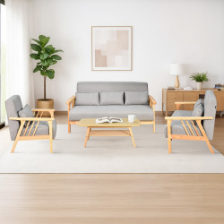 طقم كنب 6 مقاعد وطاولة بهيكل خشبي عصري رمادي