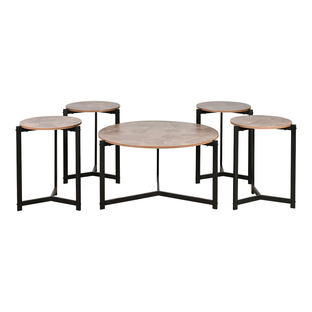 طقم طاولات خدمة خشب 5 قطع بأرجل معدنية بني