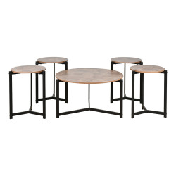 طقم طاولات خدمة خشب 5 قطع بأرجل معدنية بني