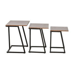 طقم طاولات خدمة خشب 3 قطع بأرجل معدنية بني