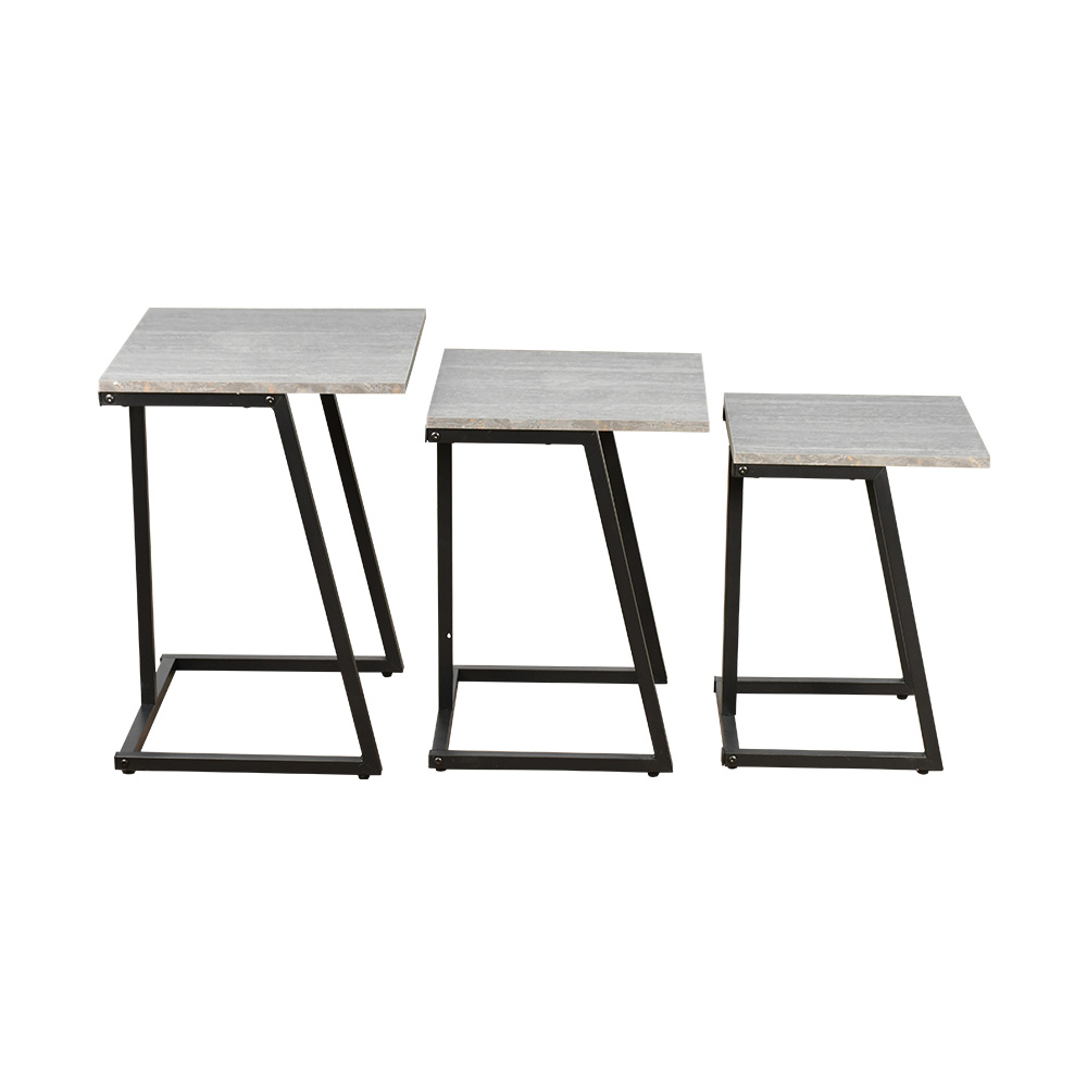 طقم طاولات خدمة خشب 3 قطع بأرجل معدنية رمادي
