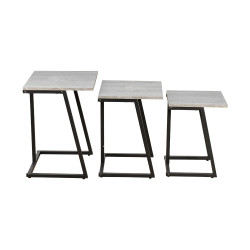 طقم طاولات خدمة خشب 3 قطع بأرجل معدنية رمادي