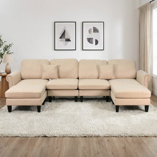 كنبة زاوية مودرن قماش تصميم عصري بيج كنبة زاوية مودرن قماش تصميم عصري بيج