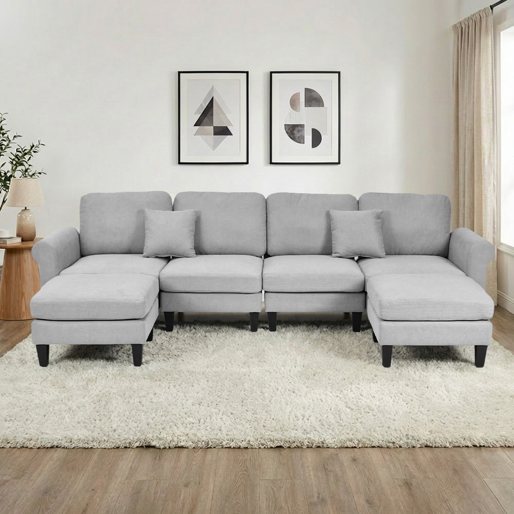 كنبة زاوية مودرن قماش تصميم عصري رمادي