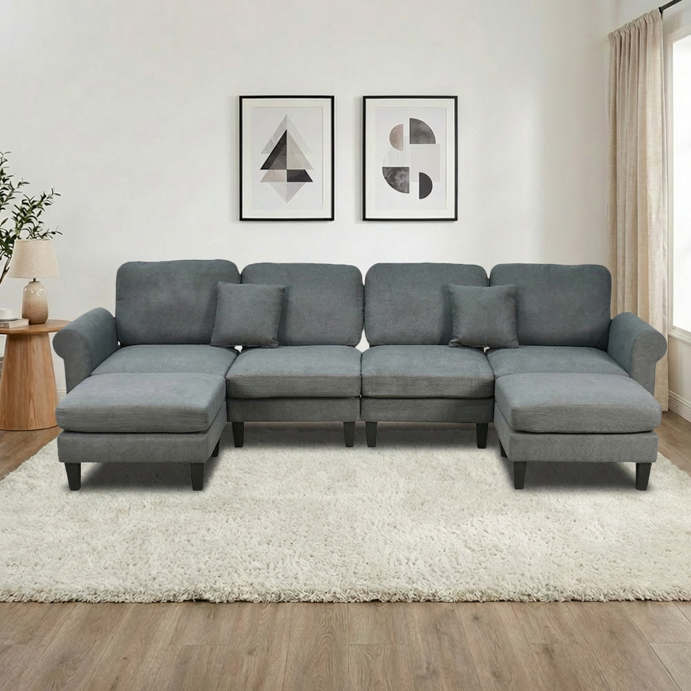 كنبة زاوية مودرن قماش تصميم عصري رمادي غامق