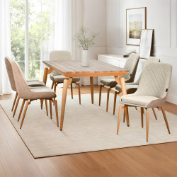 طاولة طعام خشب بأرجل معدنية 6 كراسي بيج