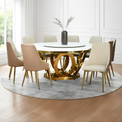 طاولة طعام فاخرة سطح رخام دوار 10 كراسي كافيه