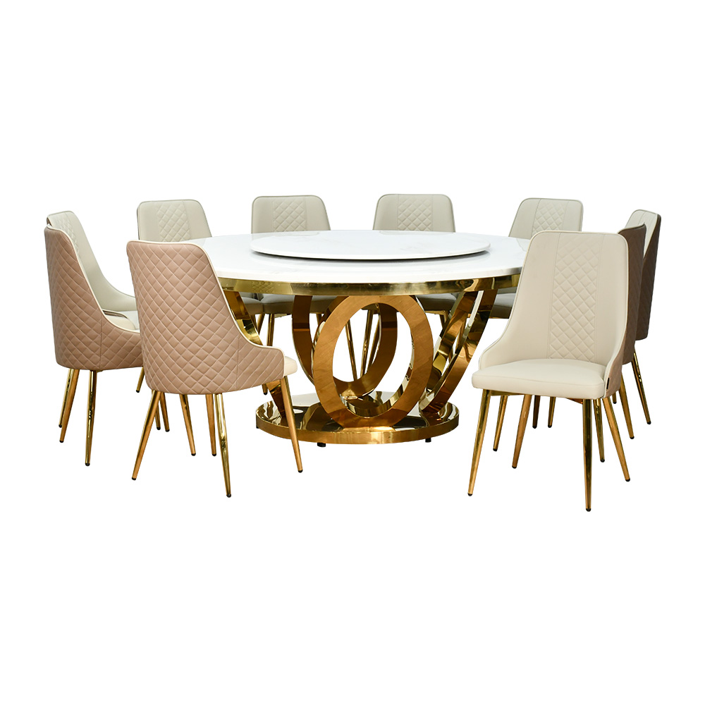 طاولة طعام فاخرة سطح رخام دوار 10 كراسي كافيه