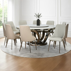 طاولة طعام فاخرة سطح رخام دوار 10 كراسي رمادي