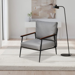 كرسي مفرد جلد بهيكل معدني تصميم عصري رمادي كرسي مفرد جلد بهيكل معدني تصميم عصري رمادي