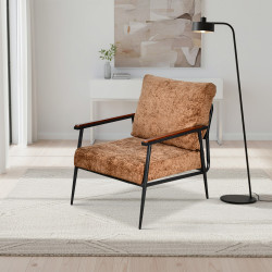 كرسي مفرد مخمل بهيكل معدني تصميم عصري بني كرسي مفرد مخمل بهيكل معدني تصميم عصري بني