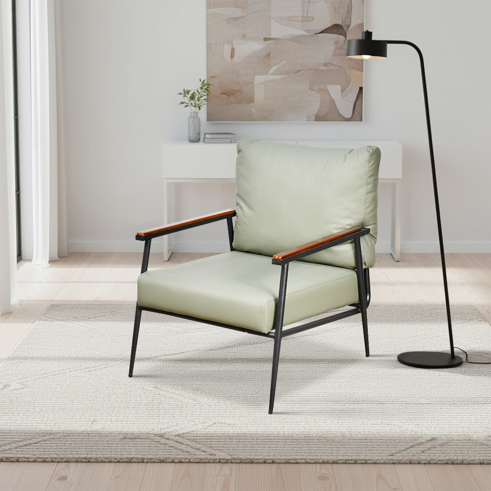كرسي مفرد جلد بهيكل معدني تصميم عصري مينت جرين