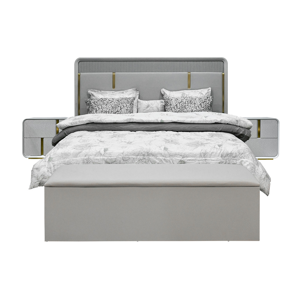 غرفة نوم متكاملة مودرن 8 قطع خشب فاخر - رمادي