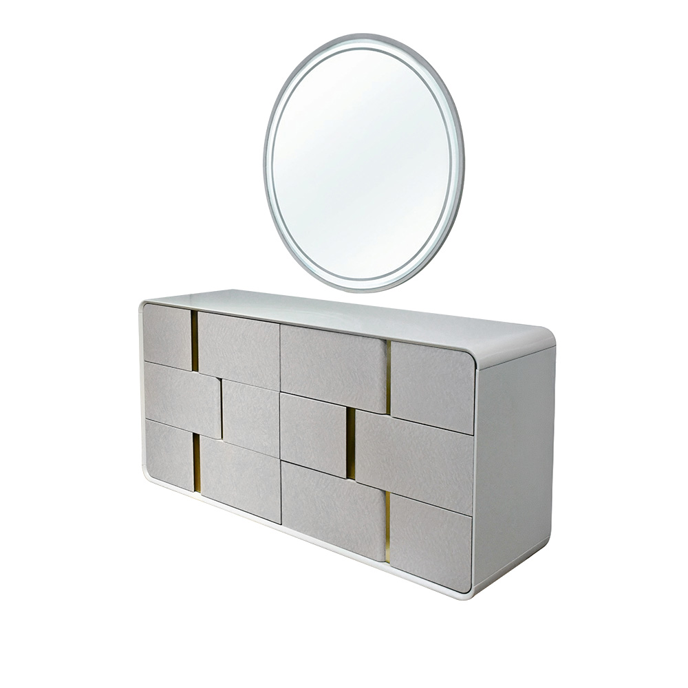 غرفة نوم متكاملة مودرن 8 قطع خشب فاخر - رمادي