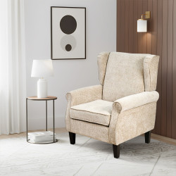 كرسي مفرد فخم قماش بهيكل خشبي مودرن كافيه