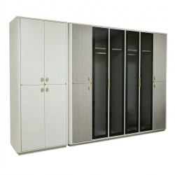 غرفة نوم متكاملة مودرن ملكي 8 قطع خشب وبوكليه - بيج × ذهبي