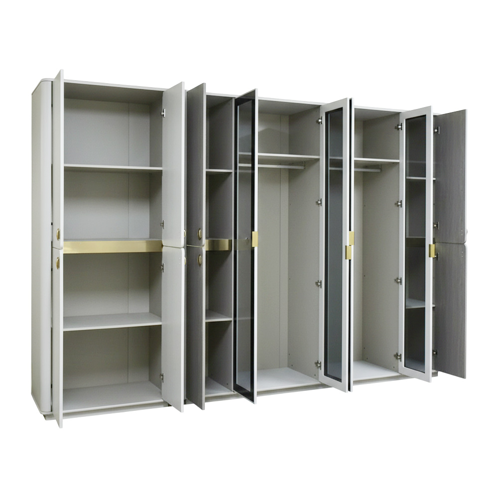 غرفة نوم متكاملة مودرن ملكي 8 قطع خشب وبوكليه - بيج × ذهبي