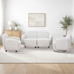 طقم كنب 2 مقعد فاخر مع كرسيين دوار وثابت أوف وايت