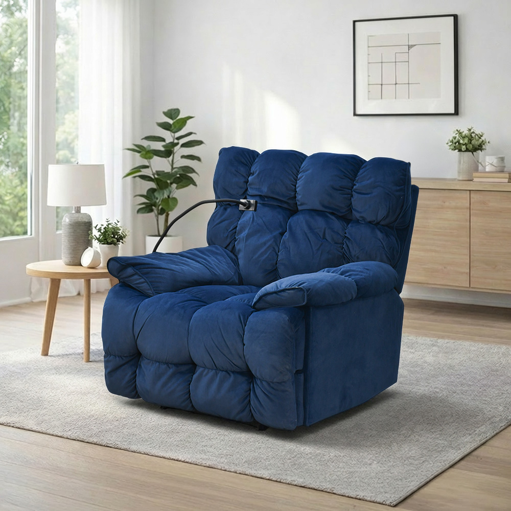 كرسي استرخاء فخم هزاز دوار بحامل جوال أزرق