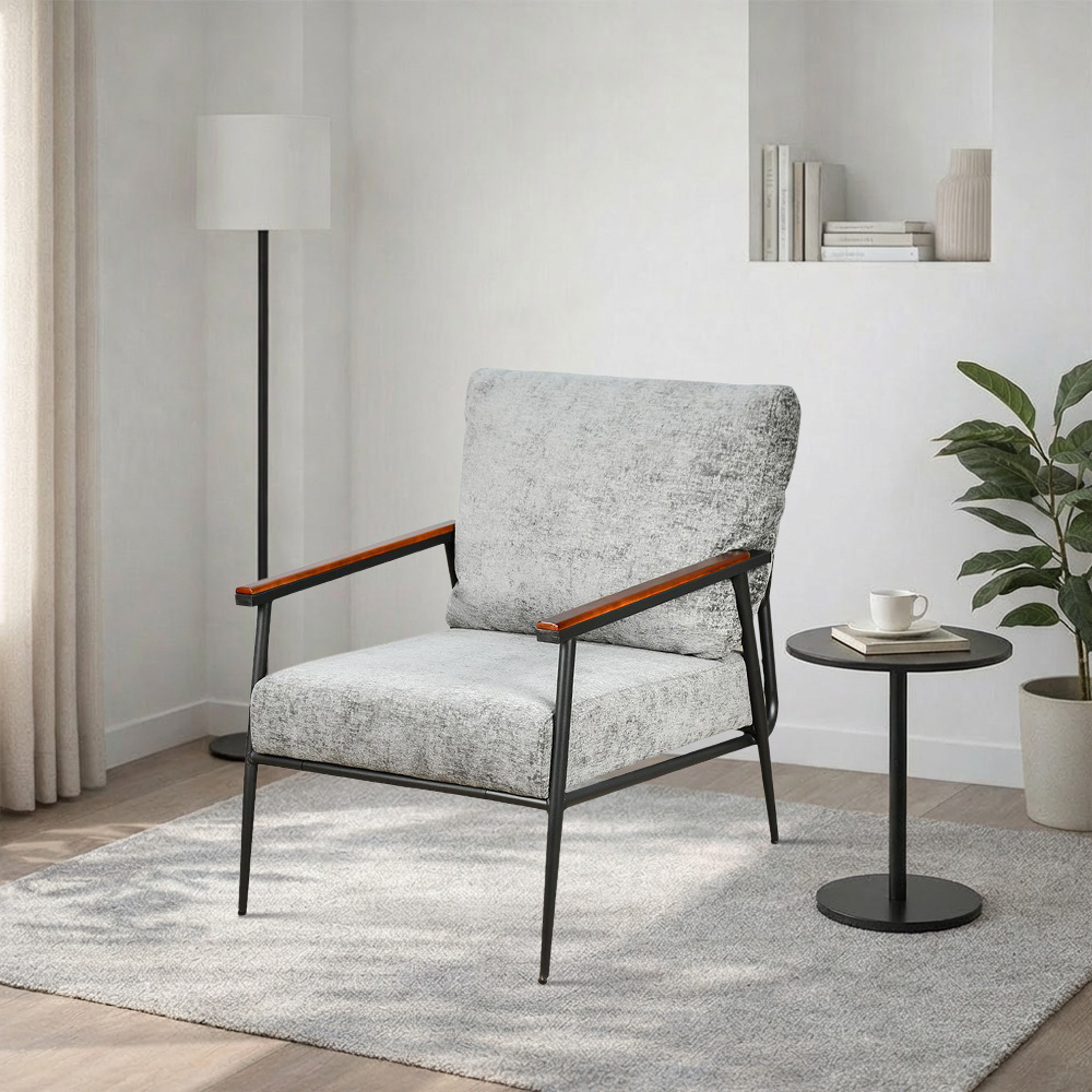 كرسي مفرد مخمل بهيكل معدني تصميم عصري رمادي