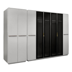 غرفة نوم متكاملة مودرن ملكي 8 قطع خشب وجلد فاخر - رمادي × ذهبي