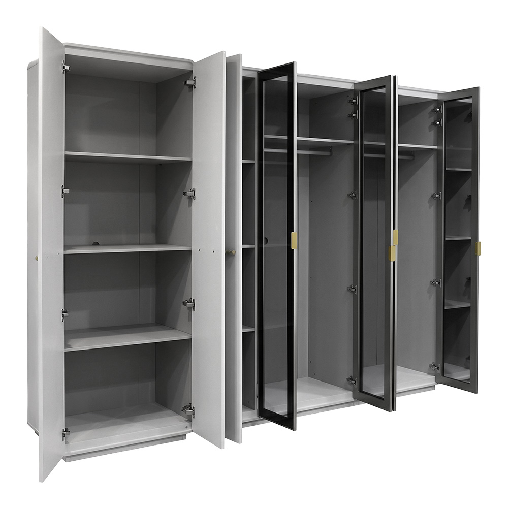 غرفة نوم متكاملة مودرن ملكي 8 قطع خشب وجلد فاخر - رمادي × ذهبي