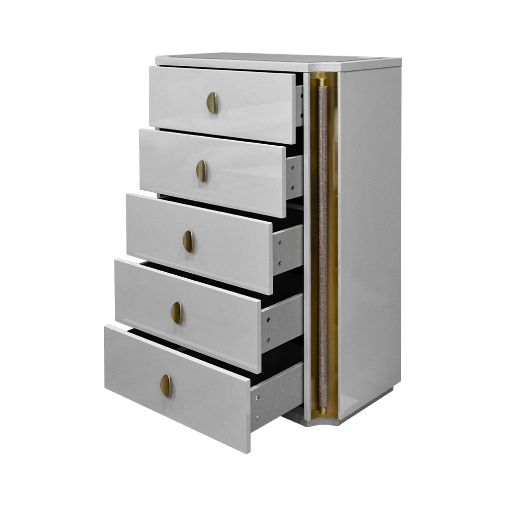 غرفة نوم متكاملة مودرن ملكي 8 قطع خشب وجلد فاخر - رمادي × ذهبي