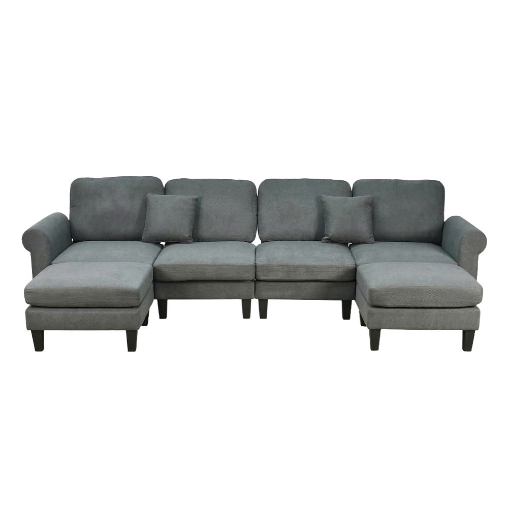 كنبة زاوية مودرن قماش تصميم عصري رمادي غامق