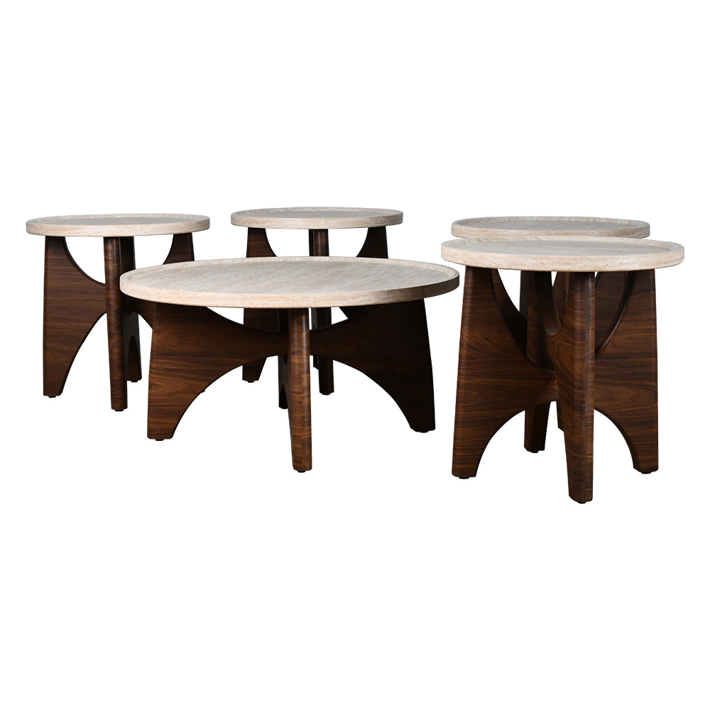 طقم طاولات خدمة 5 قطع خشبي مودرن فاخر بني × بيج