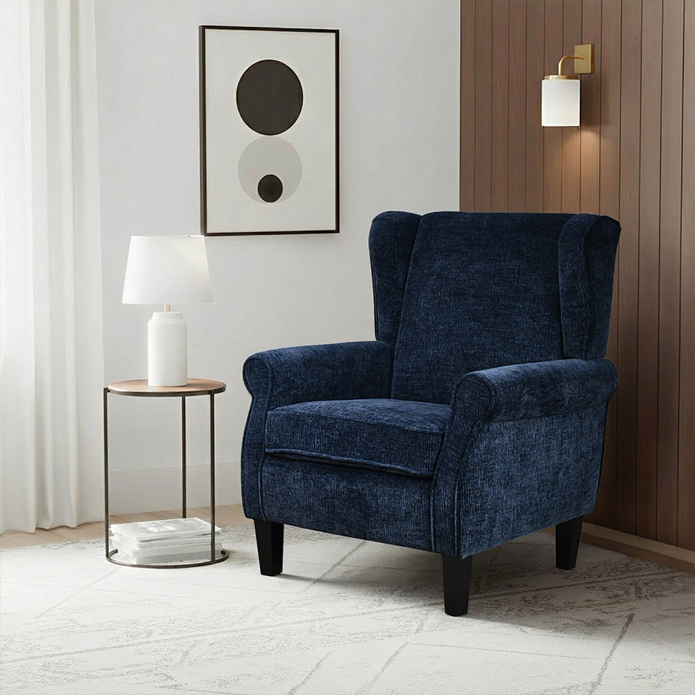 كرسي مفرد فخم قماش بهيكل خشبي مودرن كحلي