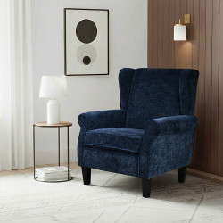 كرسي مفرد فخم قماش بهيكل خشبي مودرن كحلي