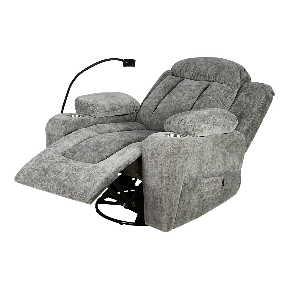 كرسي استرخاء فخم هزاز دوار بحامل جوال رمادي غامق