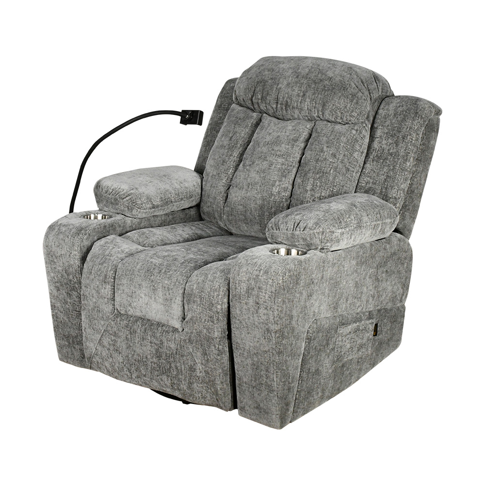 كرسي استرخاء فخم هزاز دوار بحامل جوال رمادي غامق