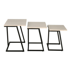 طقم طاولات خدمة خشب 3 قطع بأرجل معدنية بيج