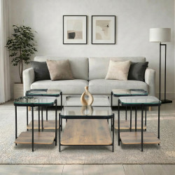 طقم طاولات خدمة 5 قطع من الزجاج بني فاتح 120 سم