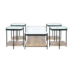 طقم طاولات خدمة 5 قطع من الزجاج بني فاتح 120 سم