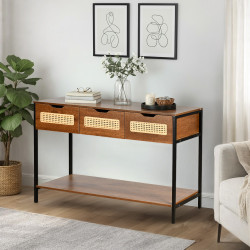 مدخل استقبال خشبي 2 دور بهيكل معدني مع أدراج بني