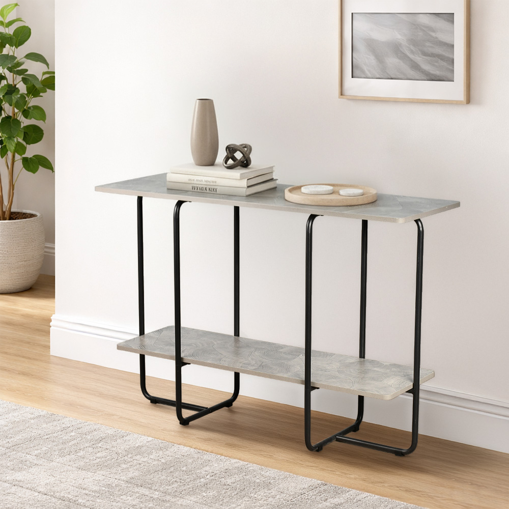 مدخل استقبال خشبي 2 دور بهيكل معدني رمادي