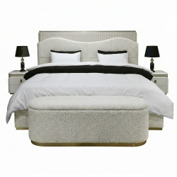 غرفة نوم متكاملة مودرن ملكي 8 قطع خشب وبوكليه - بيج × ذهبي