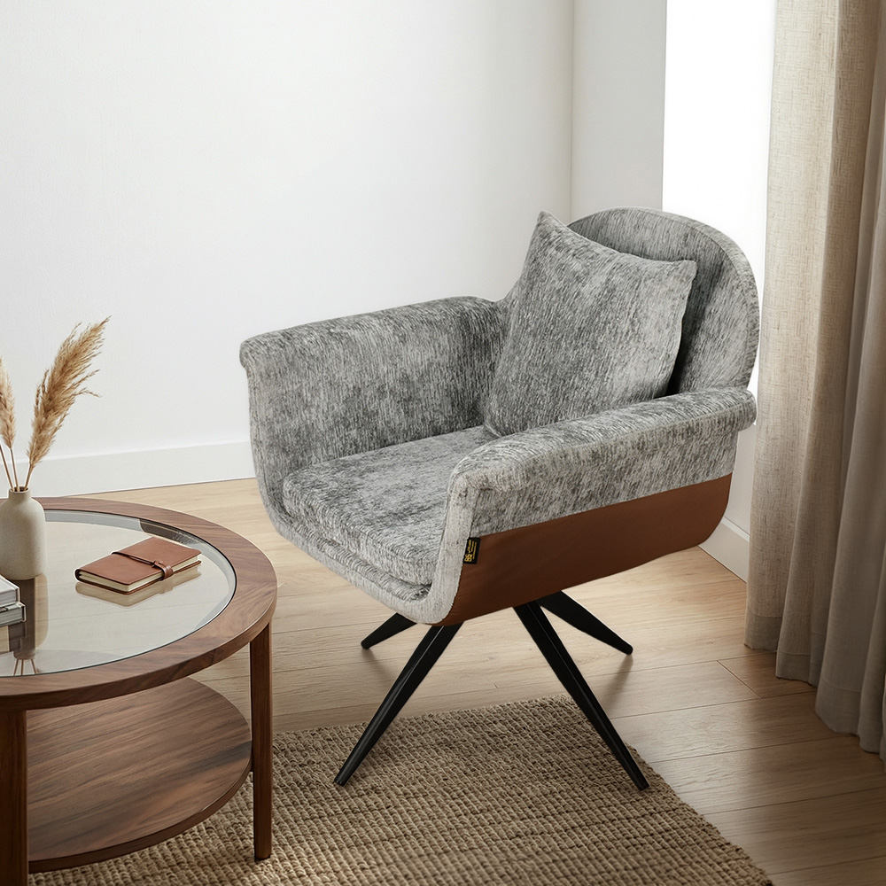 كرسي مفرد مودرن قماشي بقاعدة معدنية رمادي غامق