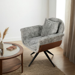 كرسي مفرد مودرن قماشي بقاعدة معدنية رمادي غامق