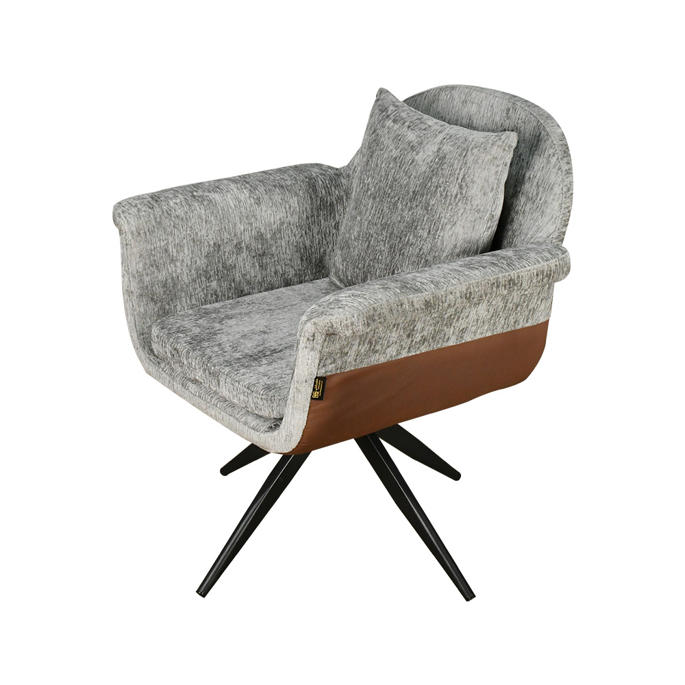 كرسي مفرد مودرن قماشي بقاعدة معدنية رمادي غامق