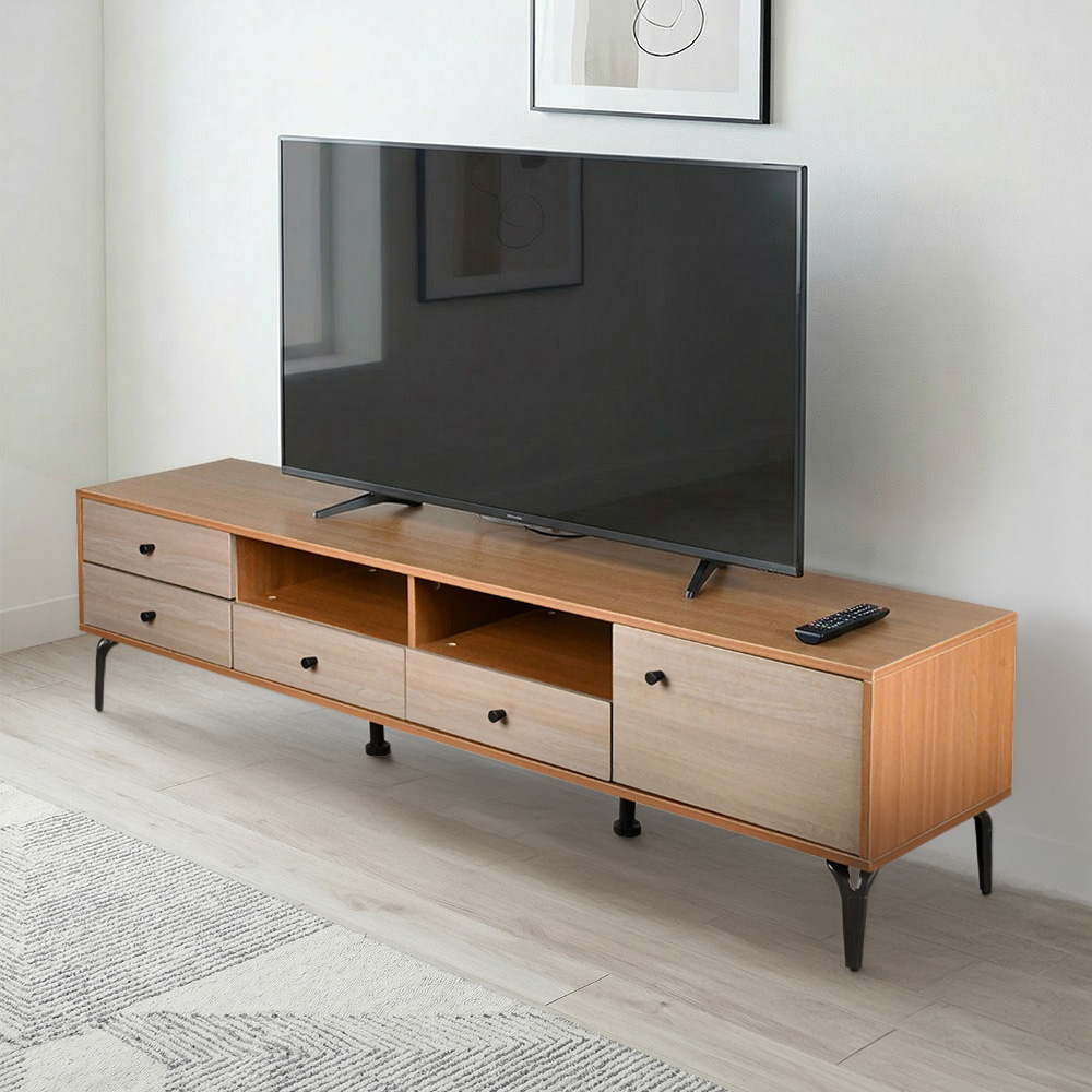 وحدة تلفاز خشب مودرن بأدراج تخزين بيج 160 سم