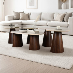 طقم طاولات خدمة 5 قطع خشبي مودرن فاخر بني × بيج