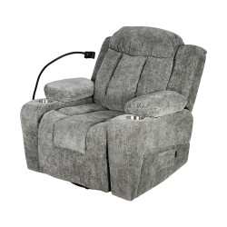 كرسي استرخاء فخم هزاز دوار بحامل جوال رمادي غامق