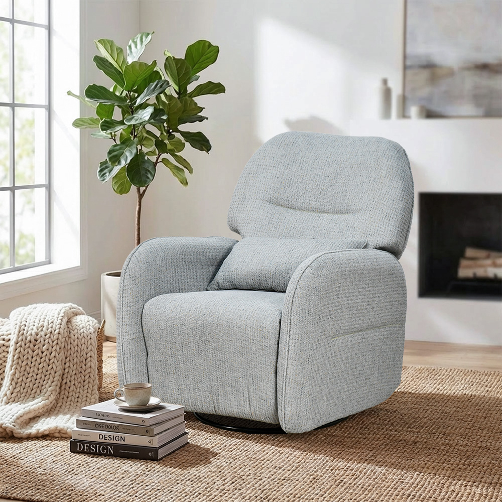 كرسي استرخاء فخم هزاز دوار قماشي مودرن رمادي